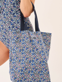 Navy Nautical Coral Print Tote Bag - Tawny