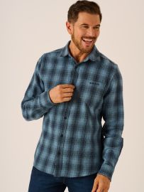 Checked Brushed Cotton Navy Shirt - Staffan