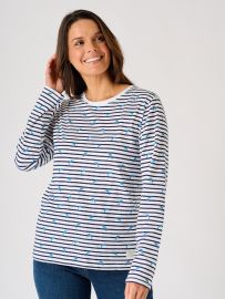 Navy and White Striped Dolphin Print Conversation Long Sleeved T-Shirt - Starling