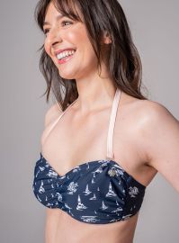 Aubrey Nautical Print Bikini Top - Deep Navy
