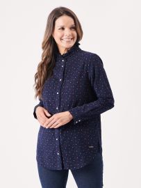 ladies corduroy shirt, ladies shirt, corduroy, corduroy shirt, navy shirt, frill, frill neck shirt, womens shirt, womens corduroy shirt, womens navy shirt,