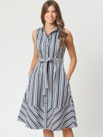 Blythe Stripe Cotton Shirt Dress In Navy And White