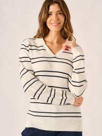 Foam White and Navy Stripe V-Neck Collared Knit Jumper – Vila