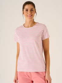 Wave Striped T-Shirt In White And Soft Rose