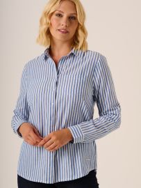 Stripe Cotton Shirt Blue and White Zena