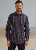 Powell Long Sleeve Check Shirt - Navy/Pecan | Quba & Co 