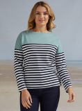 Fiona Striped T-Shirt - Deep Navy/Sage | Quba & Co
