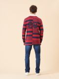 red, deep red, navy, deep navy, polo top, polo shirt, top, long sleeve, stripe, collared, rugby top
