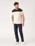 Men's T-shirt Tee Top Short Sleeve Beige Navy Colour Block Quba and Co Embroidery 