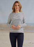 Evelyn Striped Long Sleeve T-Shirt - Foam White/Deep Navy | Quba & Co