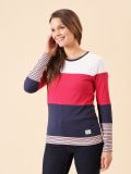 colour block, stripe, t-shirt, top, long sleeve, white, pink, navy, contrast, ladies, basic
