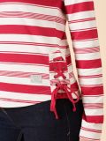 stripe, long sleeve, t-shirt, top, ladies, red, pink, white, magenta, side tie, tie up