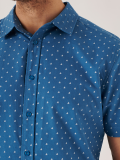 blue, blue shirt, button up, all over print, boat print, 