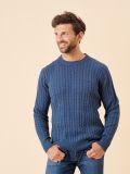 blue, slate blue, mid blue, cable knit, knitted, jumper, sweater, pull over, ribbed, embroidery, mens, autumn, winter