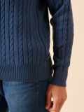 blue, slate blue, mid blue, cable knit, knitted, jumper, sweater, pull over, ribbed, embroidery, mens, autumn, winter