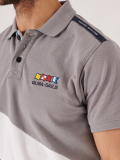 x series, polo, polo shirt, colour block, grey, navy, white, graphic on back