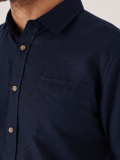 navy, navy shirt, shirt, short sleeve shirt, chest pocket, button up, dark navy, wooden buttons,