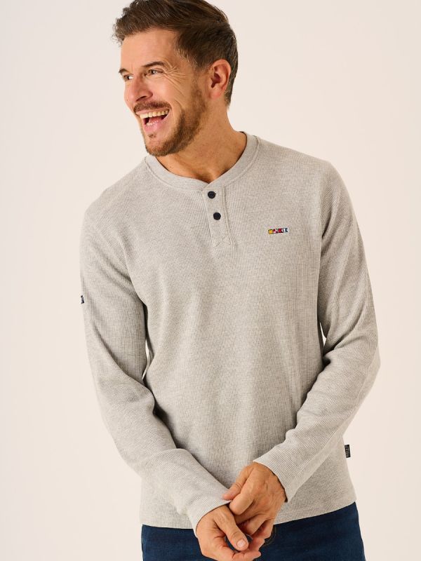Grey Textured Henley Long Sleeve T-Shirt Alban | Quba & Co