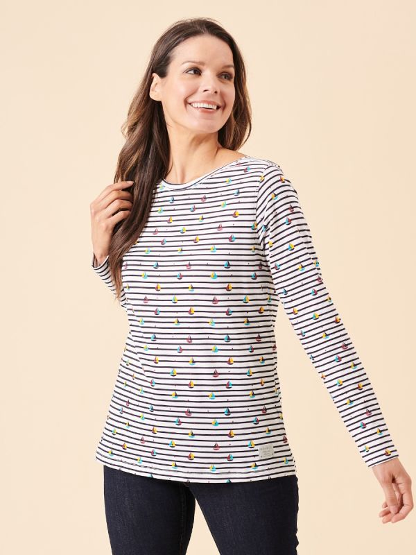 ladies t-shirt, womens t-shirt, womens stripe t-shirt, ladies stripe t-shirt, boat print, boat t-shirt, long sleeve t-shirt, 