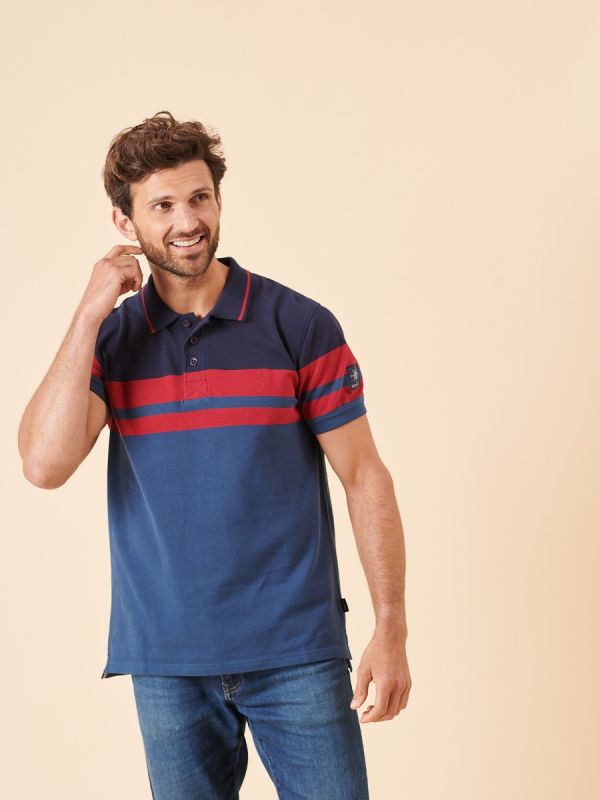 navy, red, blue, polo top, t-shirt, polo shirt, short sleeve, colour block, stripe, casual, mens, autumn