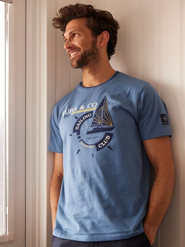 blue, tshirt, tee, graphic, sailing, boat, summer, mens