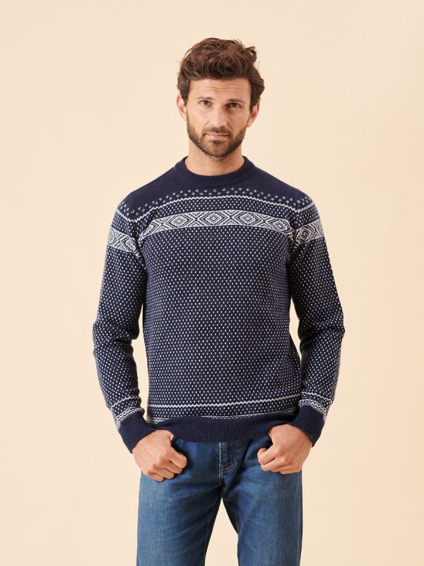 merino rich, merino wool, merino, wool, soft, fair isle, nordic, patterned, winter, christmas, gift, festive, jumper, navy, warm, ribbed