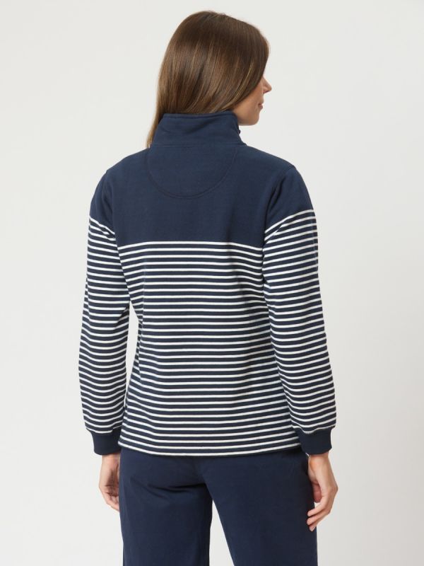 Everly Striped 1/4 Zip Sweatshirt In Navy And White Stripe