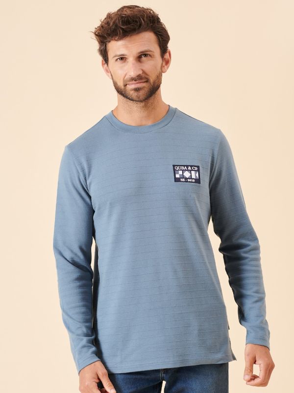 slate blue, blue, light blue, mid blue, rib, long sleeve, basic, layer, mens, t-shirt, top, tee