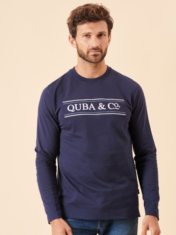 navy, graphic, embroidered, long sleeve, t-shirt, tee, top, basic