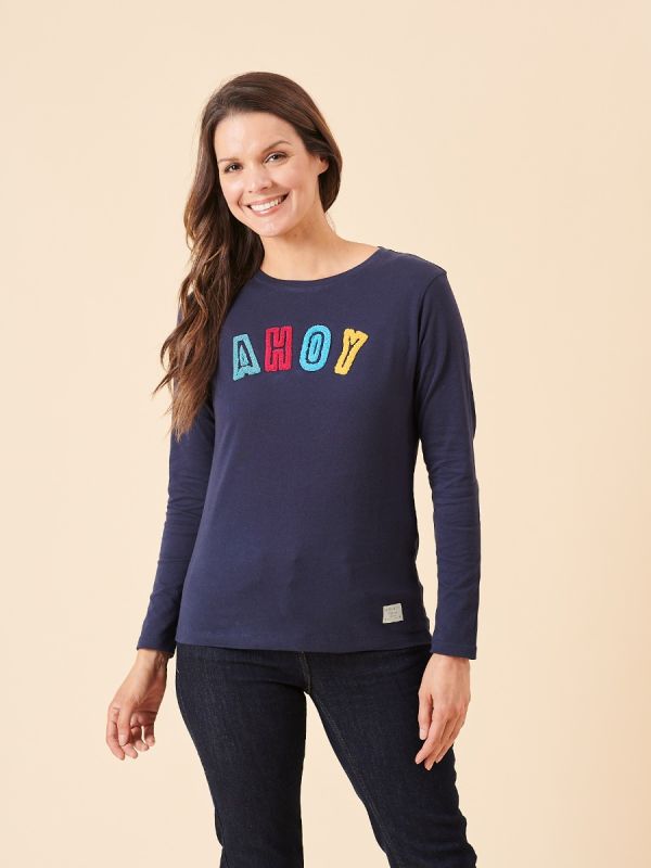 ahoy, ahoy t-shirt, long sleeve top, long sleeve t-shirt, ladies t-shirt, womens t-shirt, womens ahoy t-shirt, ladies ahoy t-shirt, long sleeve