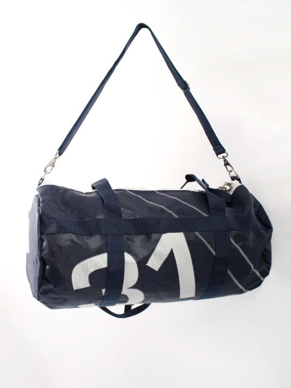 sail cloth, barrel bag, zig zag stitching, x-series, travel bag, hold all, gift, luggage, navy