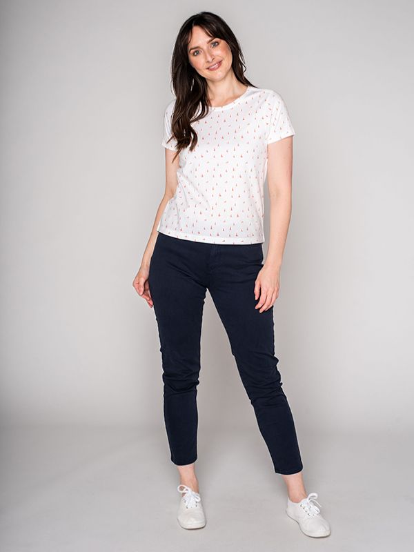 Iris Boat Print T-Shirt - Optic White | Quba & Co