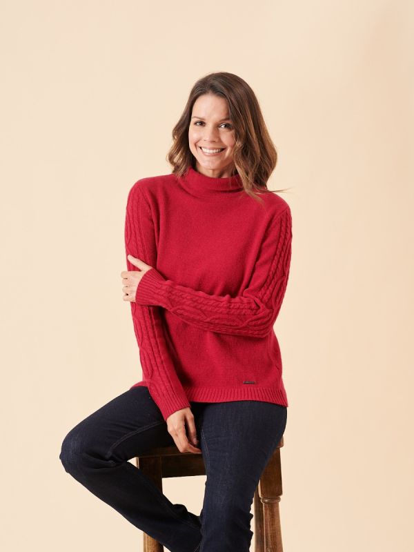 ladies jumper, womens jumper, womens knitted jumper, knitwear, ladies knitwear, red jumper, roll neck jumper, ladies roll neck jumper