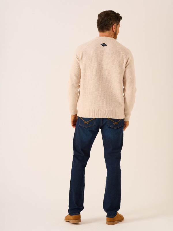 Kaiden Oatmeal Merino Moss Stitch Jumper | Quba & Co