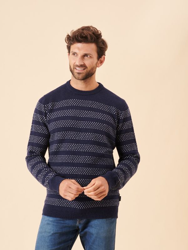 navy, nordic, merino rich, merino wool, merino, wool, patterned, fairisle, stripe, soft, jumper, pull over, gift, christmas, mens, winter