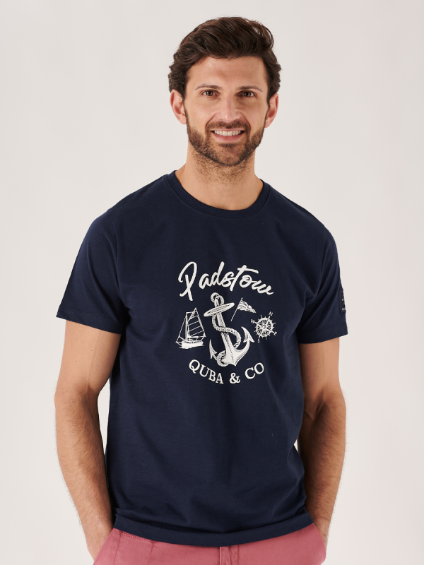 location t-shirt, navy t-shirt, t shirt, navy, padstow, basic
