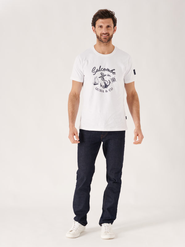 white t shirt, t shirt, basic, location, white, graphic, salcombe