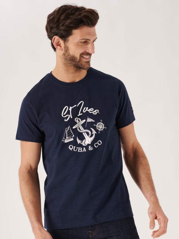 navy t shirt, basic t shirt, location tshirt, t-shirt, navy, graphic, st ives