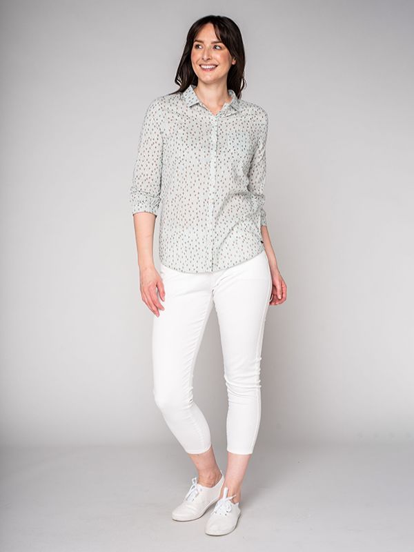 Lynsey Striped Hut Print Shirt - Sea Mist Green | Quba & Co