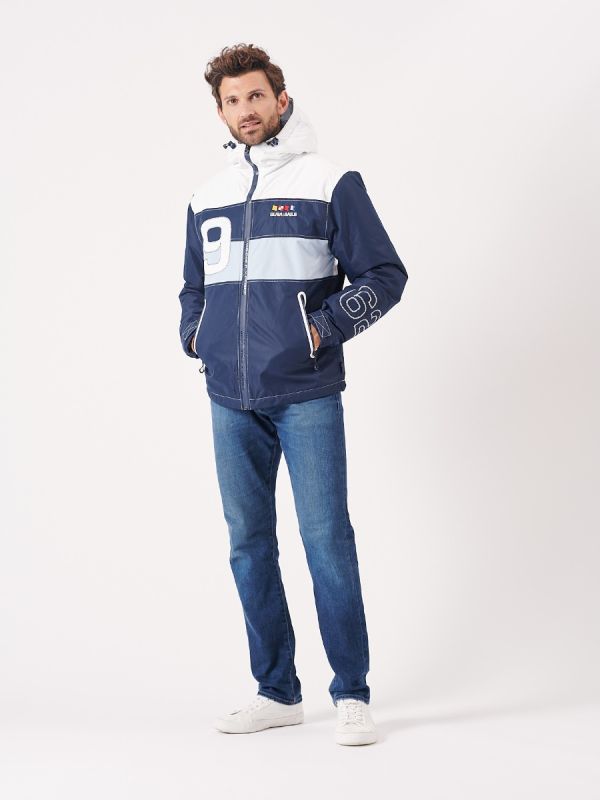 sailing, jacket, coat, lightweight, breathable, navy, white, ice blue. blue, light blue, sport, x-series, sporty, hooded, adjustable, waterproof, windproof, winter, autumn