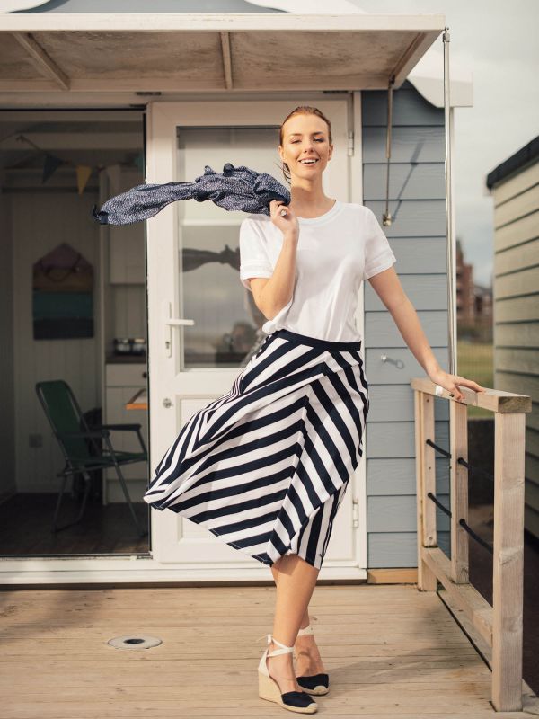 Narcissus NAVY WHITE STRIPE Stripe Skirt | Quba & Co