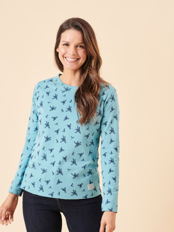ladies t-shirt, ladies tee, womens t-shirt, long sleeve t-shirt, ladies top, womens top, blue top, puffin