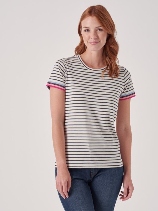 Perle NAVY STRIPE Short Sleeve T-Shirt | Quba & Co