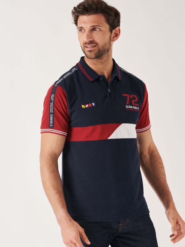 mens, polo, top, t shirt, polo shirt, gift for him, navy, deep red, colour block, x series, panelled 