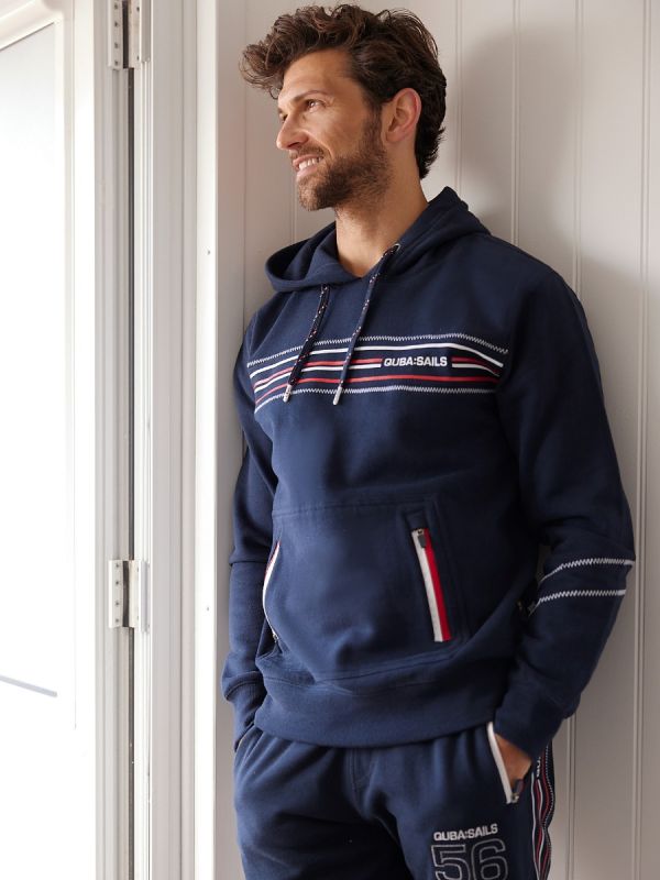 navy, hoody, sweatshirt, pullover, x-series, contrast detailing, hooded,red, white, zipped, zigzag stitching, province, province joggers
