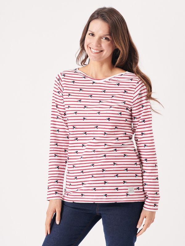 ladies t-shirt, womens t-shirt, womens stripe t-shirt, ladies stripe t-shirt, red t-shirt, t-shirt, top, womens top,