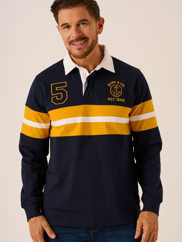 Dark Navy & Amber Rowen Rugby Shirt | Quba & Co