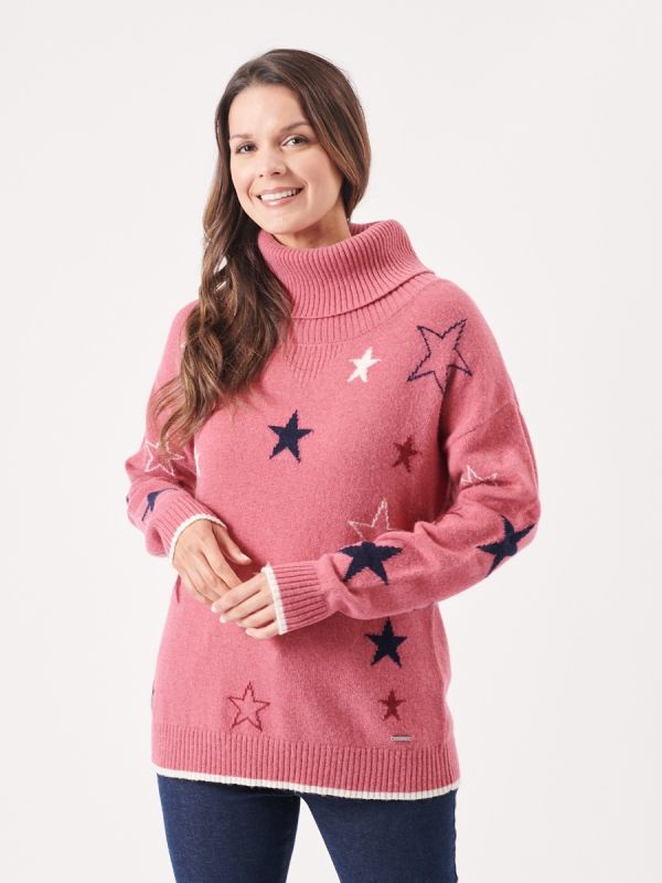 ladies knitwear, womens knitwear, knitwear, autumn, pink jumper, ladies star jumper, womens star jumper, star jumper, pink star jumper, knitted star jumper, womens pink jumper