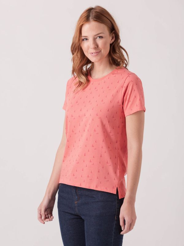Sanvitalia CORAL PINK Boat Print T-Shirt | Quba & Co
