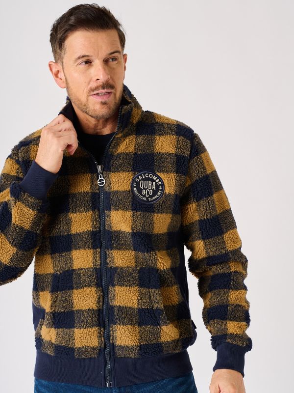 Men's Sion Borg Zip Through Jacket OCHRE/NAVY | Quba & Co